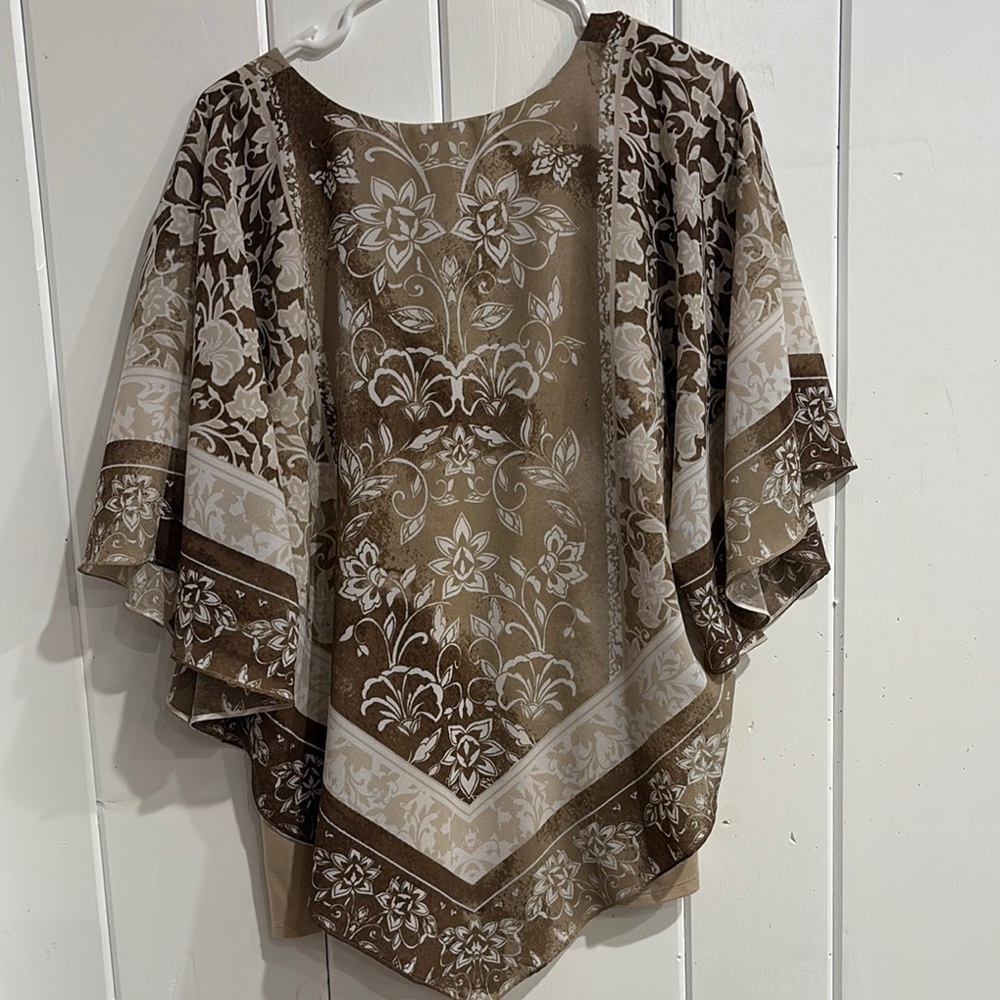 Tan & Brown Boho Floral Shawl Blouse - Picture 4 of 8
